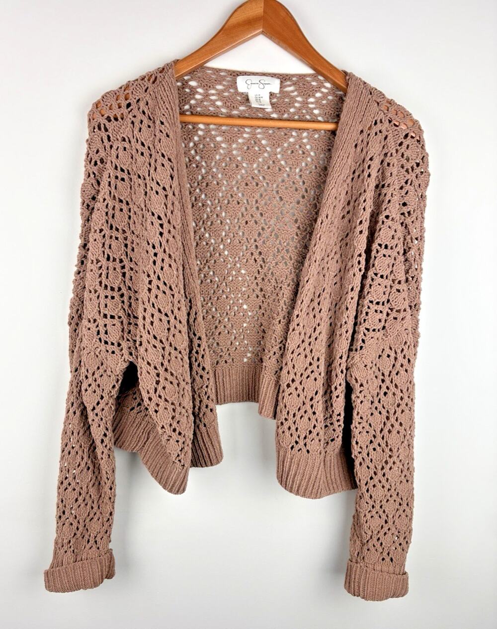 Jessica Simpson Cardigan Sweater Taupe Brown Size M Boho Cottagecore Knit Preppy
